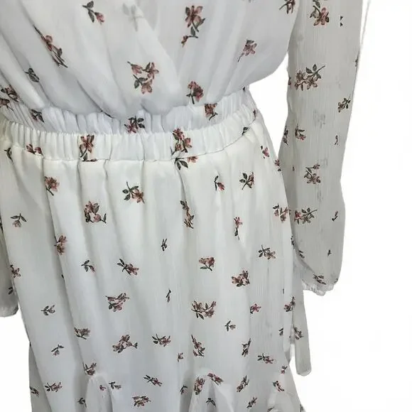 Trixxi Women's Size Small White Floral Long Sleeve V Neck Faux Wrap Dress - Picture 3 of 14